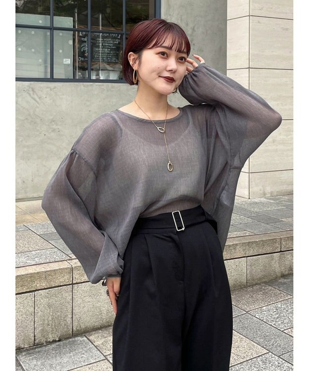 Green Parks 前後２Ｗａｙ　シフォンプリーツチュニック Charcoal Gray