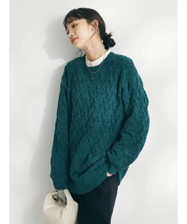 CRAFT STANDARD BOUTIQUE 洗えるモールケーブルニットチュニック Green