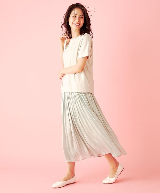 ANY 【洗える】シャイニーサテン スカート ライトグレー系