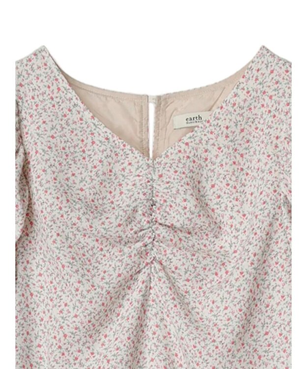 earth music&ecology 袖ドロストフラワーワンピース Pink