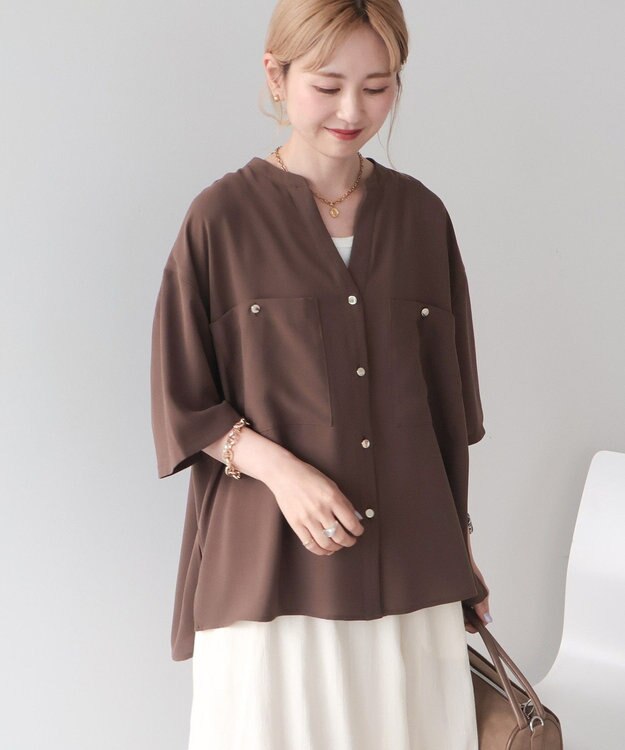 AMERICAN HOLIC 【WEB限定】ミリタリーWポケットスキッパーシャツ Brown
