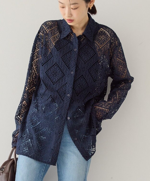 AMERICAN HOLIC レース長袖シャツ Navy