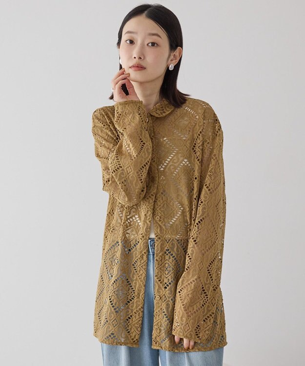AMERICAN HOLIC レース長袖シャツ Camel