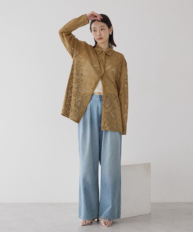 AMERICAN HOLIC レース長袖シャツ Camel