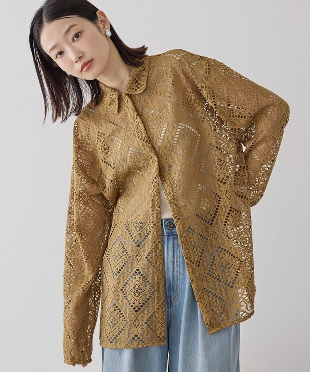 AMERICAN HOLIC レース長袖シャツ Camel