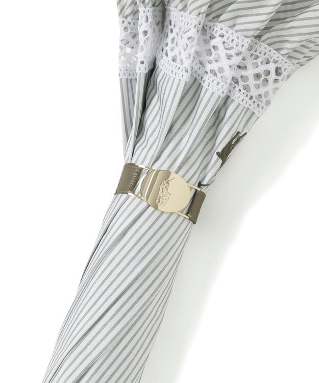 MOONBAT 【遮光/晴雨兼用日傘】POLO RALPH LAUREN(ポロ ラルフローレン) ストライプフリル 長傘 遮熱 UV カーキー