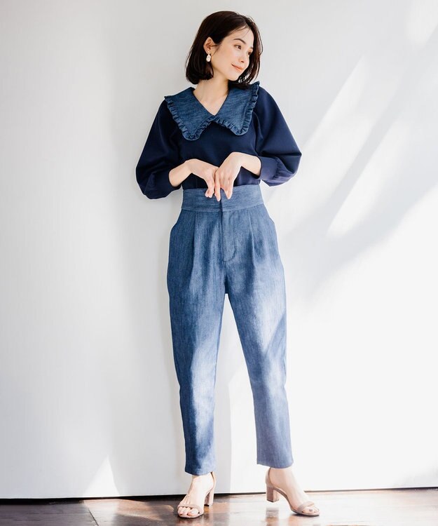 組曲 L 【組曲×setsuko sagittaire】襟付きプルオーバー ニット ネイビー系