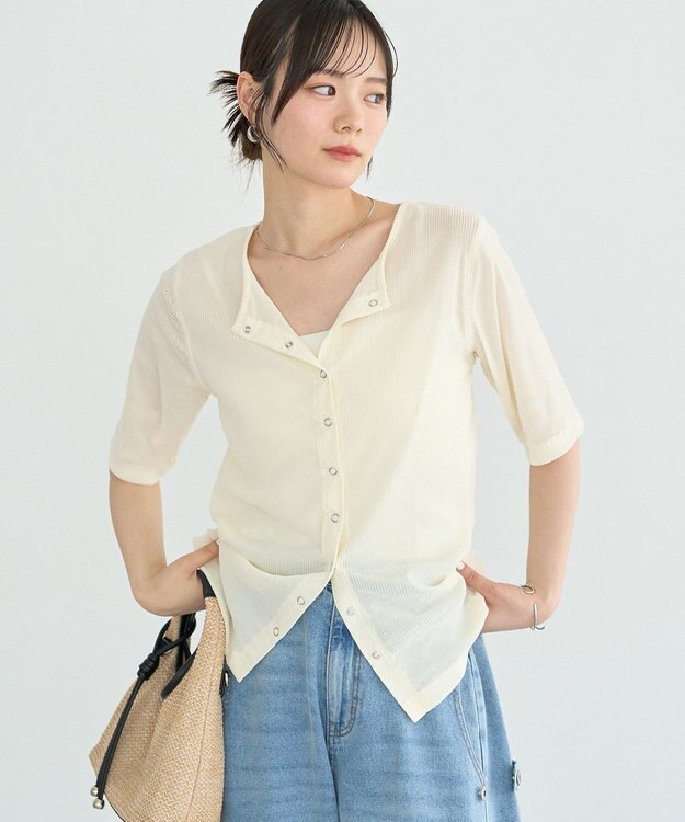 earth music&ecology フロッキーチュールカーディガン Ivory