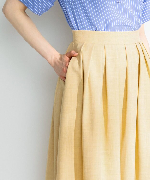 Tiaclasse 【洗える】体型カバーも叶う麻調フレアタックスカート イエロー