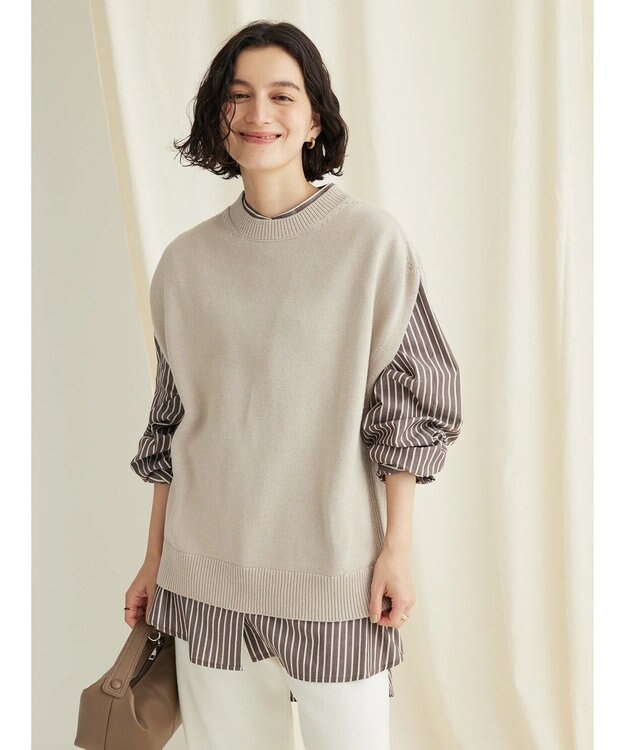 CRAFT STANDARD BOUTIQUE 洗える クルーネックニットベスト Gray Beige