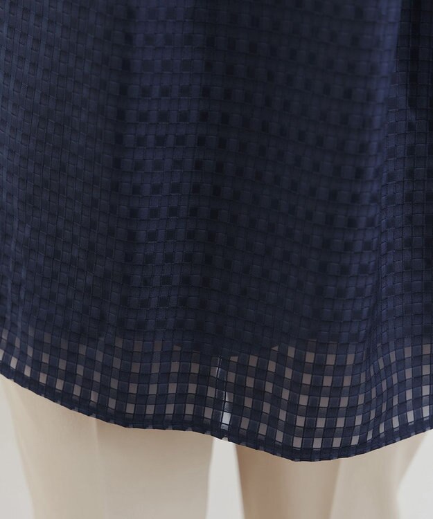 Tiaclasse 【洗える】シアーチェックパフスリーブチュニックブラウス ネイビー