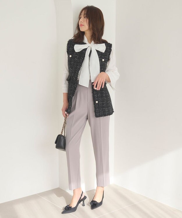 Feroux 【セットアイテム】美シルエット ブラウス×パンツ セットアップ ライトグレー系