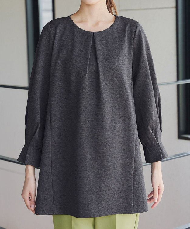 Tiaclasse L 【洗える】タックスリーブポンチチュニック チャコールグレー