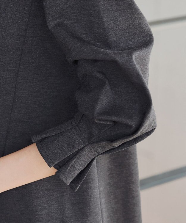 Tiaclasse L 【洗える】タックスリーブポンチチュニック チャコールグレー