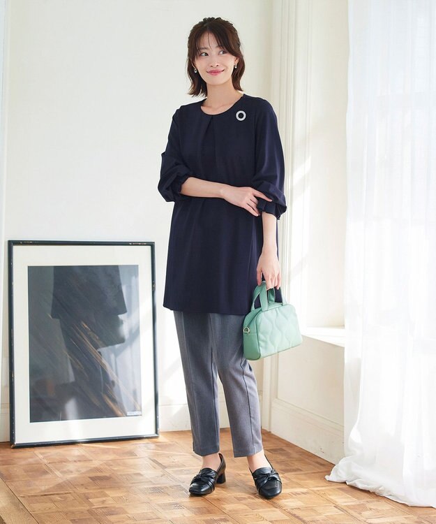 Tiaclasse L 【洗える】タックスリーブポンチチュニック ネイビー