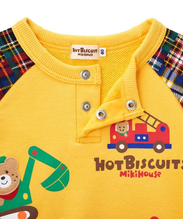 MIKI HOUSE HOT BISCUITS 【80-120cm】 働く車　ラグラン トレーナー 黄
