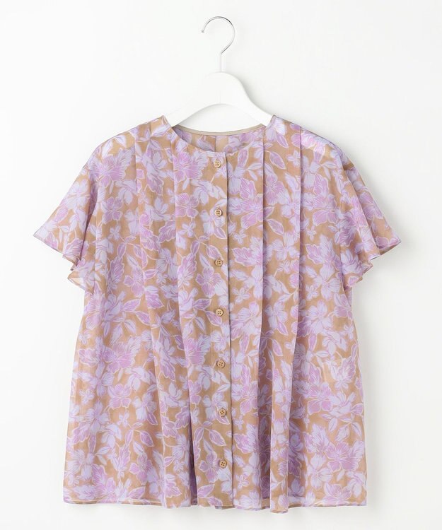自由区 ハーバリウムフラワープリント ブラウス サンタンブラウン×ラベンダー