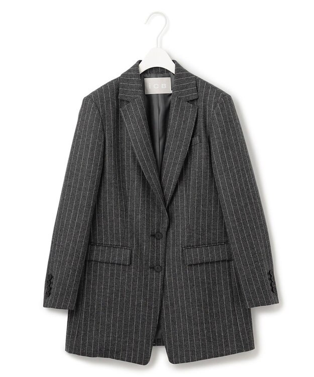 ICB シックツイードストライプ  テーラードジャケット チャコール系
