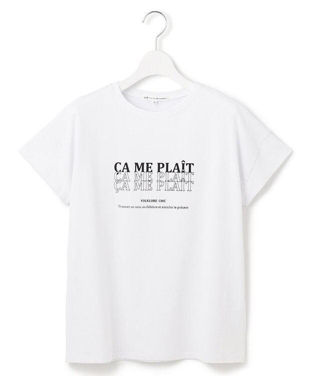 23区 【UVカット/洗える】CA ME PLAIT ロゴTシャツ オフ×ブラック