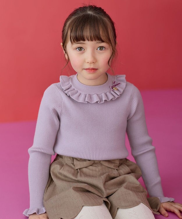 ANY KIDS 首フリル しあわせタッチ ニット ラベンダー