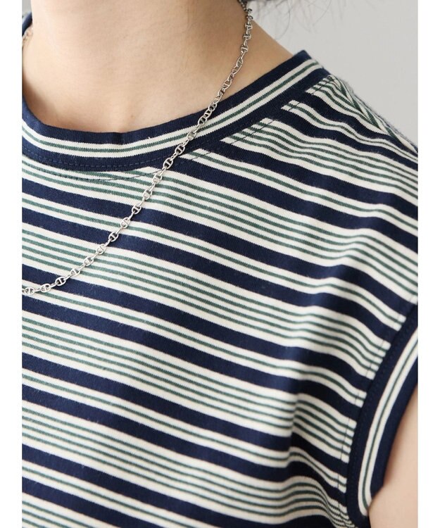 AMERICAN HOLIC マルチボーダーノースリーブカットプルオーバー Navy