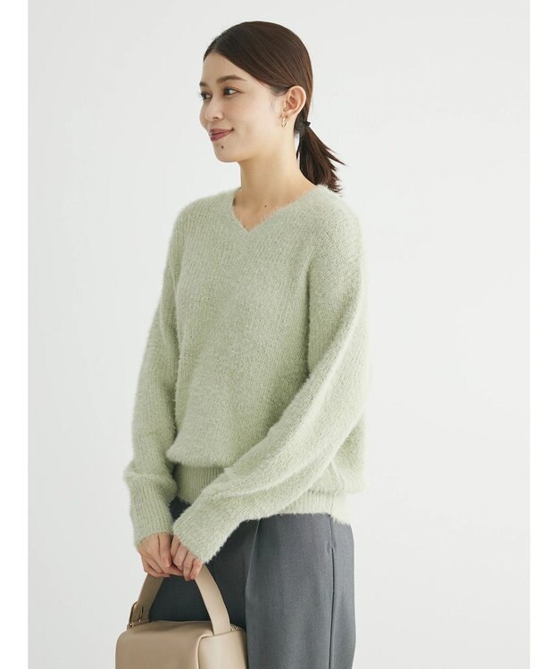 Green Parks フェザーＶネックニットプルオーバー Mint