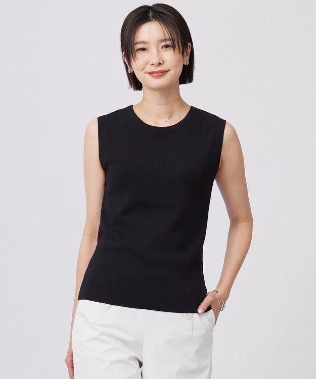 J.PRESS LADIES 【WEB限定カラーあり・洗える】FINE SLEEVELESS ニット タンクトップ ブラック系