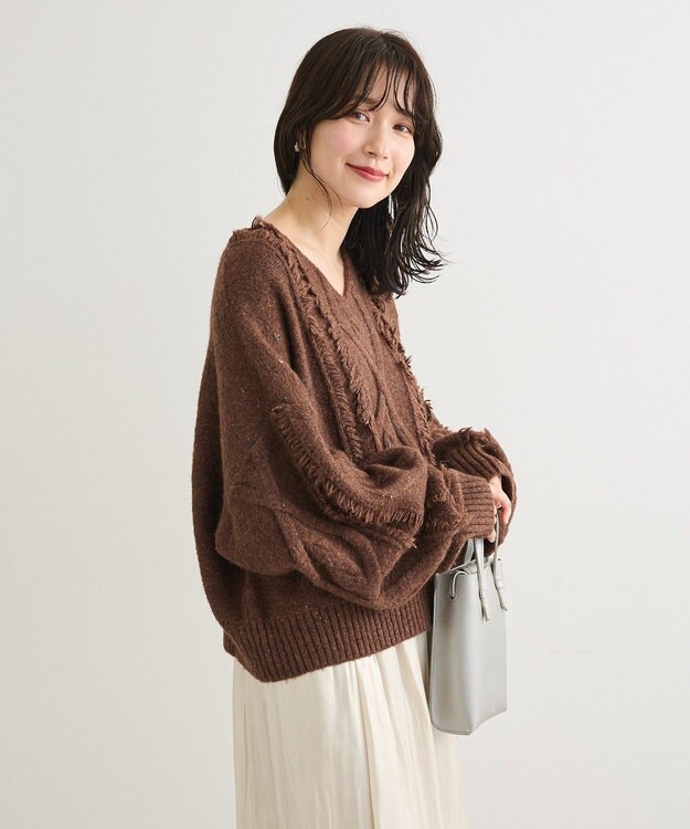 Green Parks ■ＥＳＣＡＲ　フリンジケーブルポップコーンニット Brown