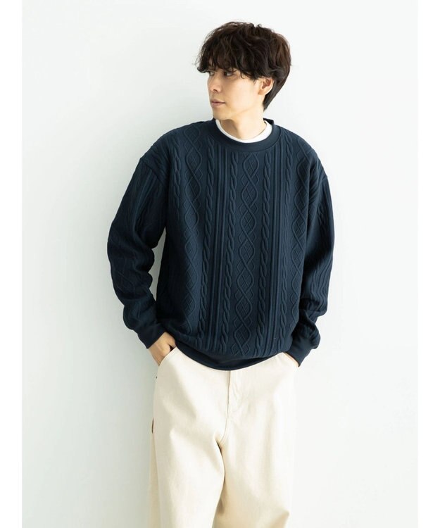 CRAFT STANDARD BOUTIQUE ケーブル柄カットプルオーバー1 Navy