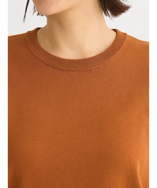 Green Parks 袖プリーツドッキング５分袖ニットプルオーバー Orange