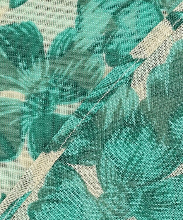 自由区 ハーバリウムフラワープリント ブラウス ベージュ×エメラルド