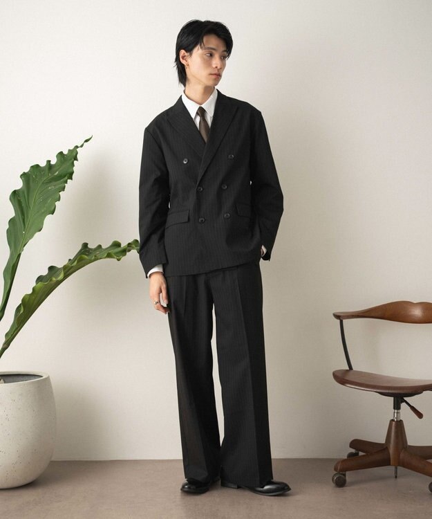 WEGO 【フォーマル/セットアップ対応】ダブルテーラードジャケット ブラックストライプ