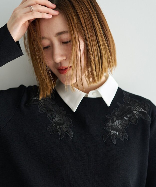 YECCA VECCA 2way襟付きレースニット Black