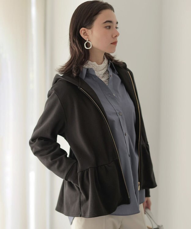 組曲 マシュマロタッチ裏毛 パーカー ブラック系