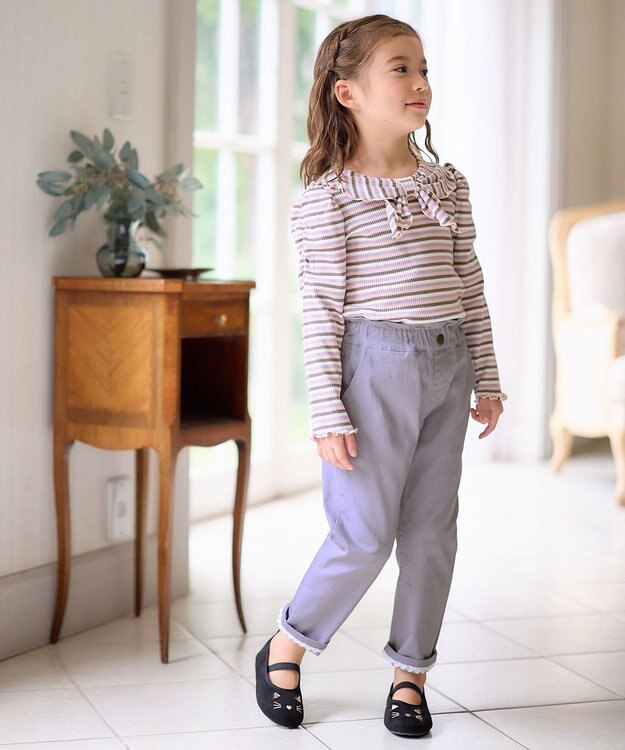 ANY KIDS リボン テレコボーダー Ｔシャツ ピンク系