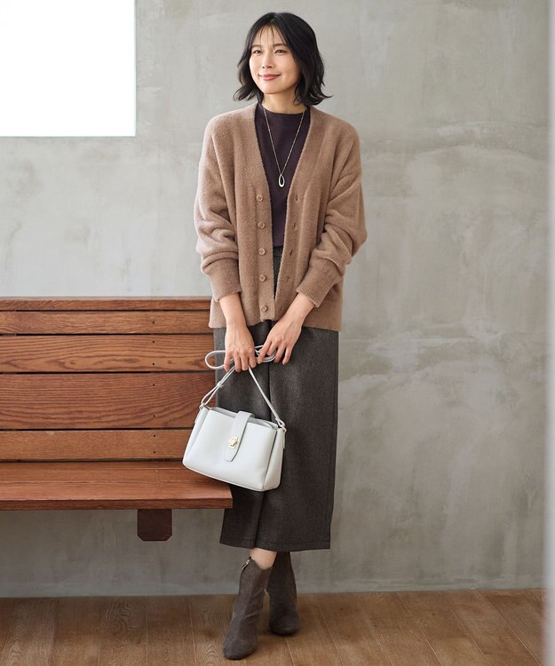 ANY 【ウエストゴム】クラシカルツイードタイトスカート ブラウン