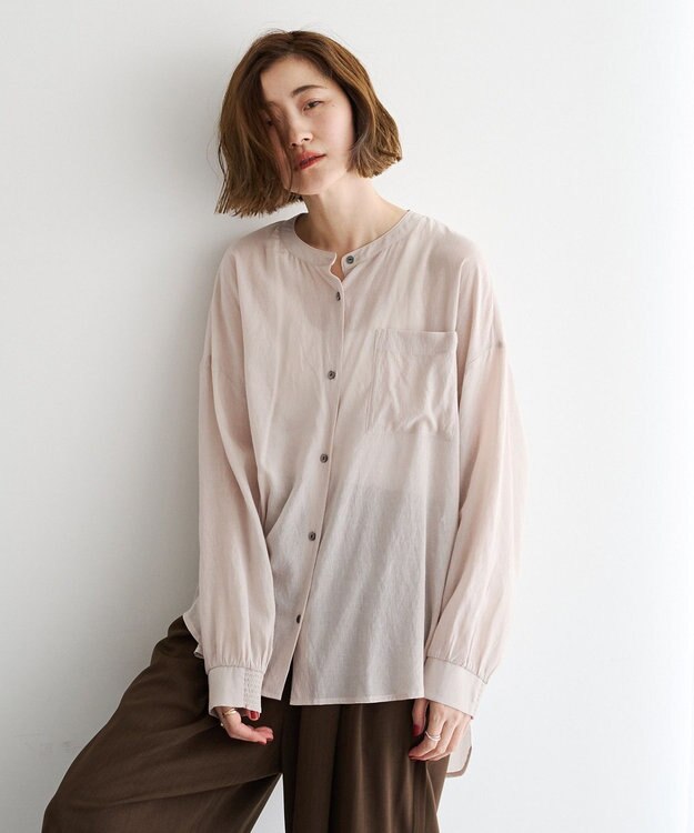 YECCA VECCA ドライタッチシアーバンドカラーシャツ Gray Beige