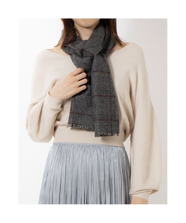UNBILLION カシュネ cache nez / カシミヤグレンチェック切房マフラー ブラック