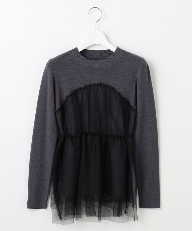 Feroux 【洗える】チュールコンビ プルオーバーニット ブラック系