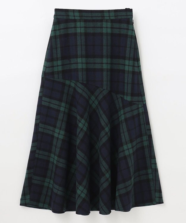 ANY 【ウエストゴム・洗える】タータンマーメイドスカート グリーンタータン