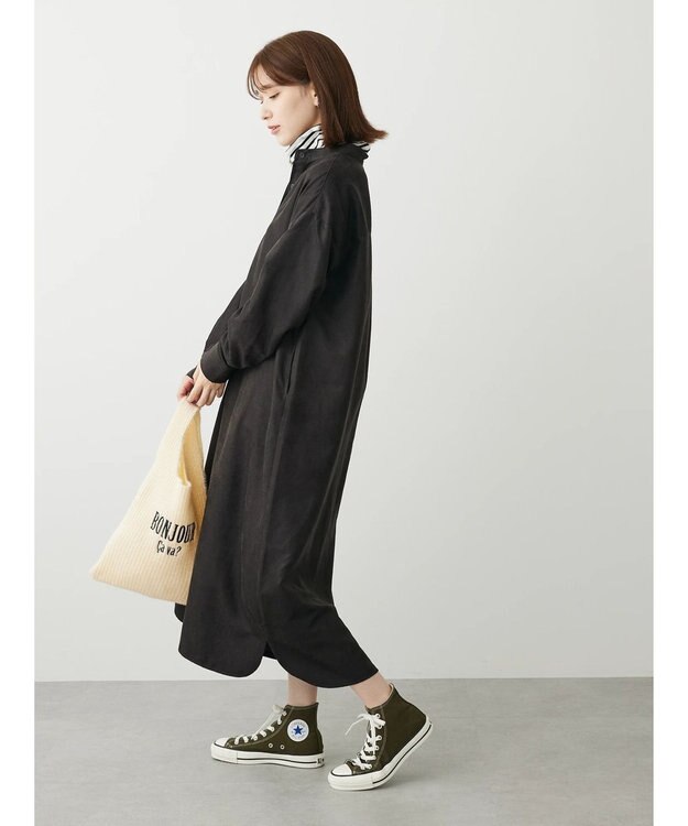 Green Parks マイクロピケシャツワンピース Black