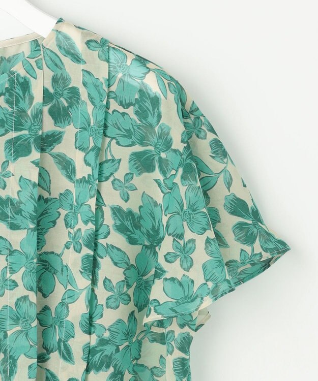 自由区 ハーバリウムフラワープリント ブラウス ベージュ×エメラルド