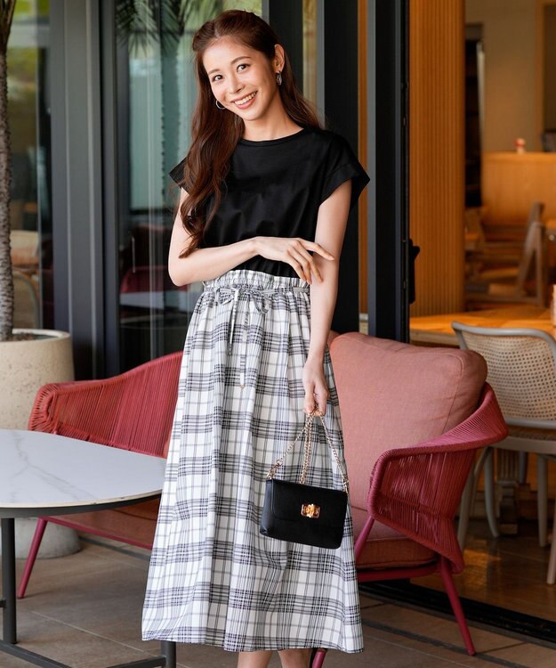 ANY SIS ファブリックドッキング ワンピース ブラック×ブロックチェック