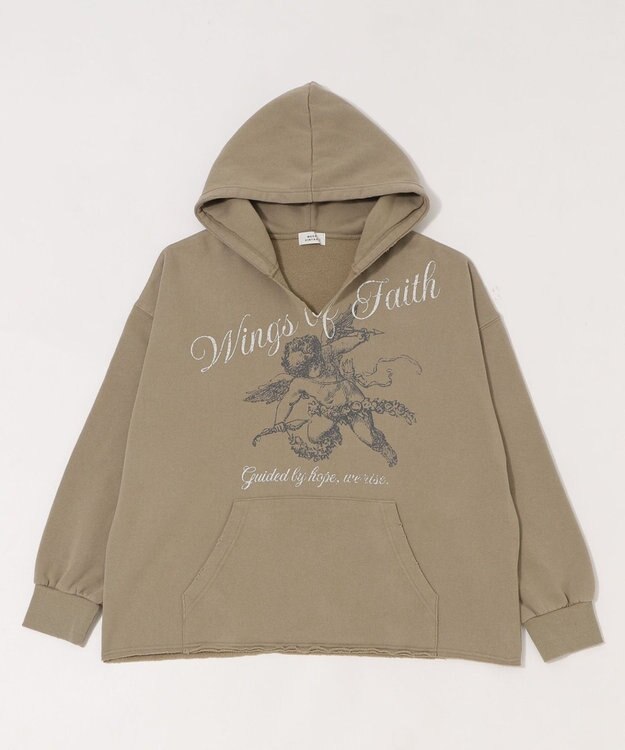 WEGO 【ユニセックス着用ITEM】ヴィンテージグラフィックキーネックプルパーカー ベージュその他