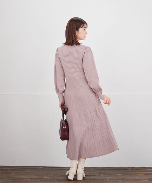 Tiaclasse L リブニットパフスリーブワンピース モカ