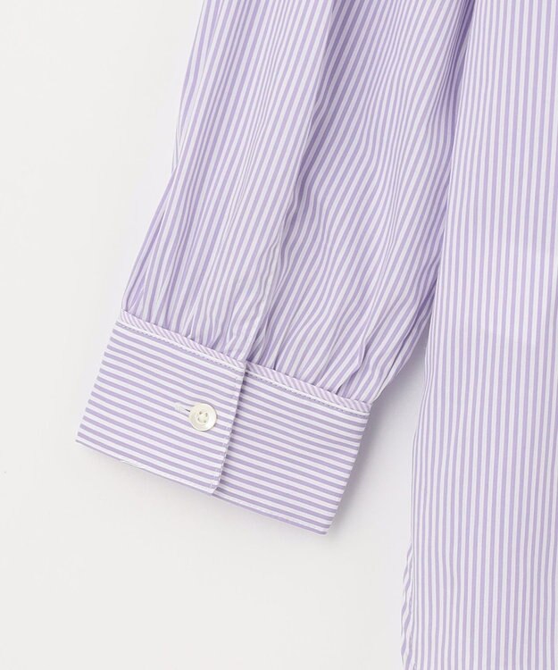 J.PRESS LADIES S 【洗える】 FAST コットンナイロン ストライプ バンドカラー ブラウス ふじ色系1