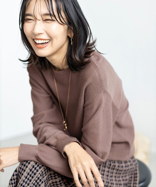 ANY L 【ウエストゴム/洗濯機可能】ハンドトゥースセットアップ モカ×ネイビー