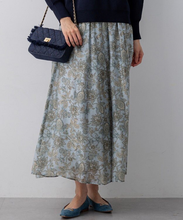 23区 S 【先行予約】Ericaキャラコ ペイズリープリント フレア スカート サックス系