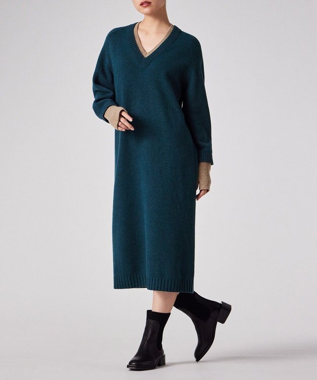 Paul Smith レイヤードディテール ニットワンピース ブルーグリーン