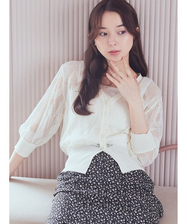 earth music&ecology 花柄シアーカーディガン Ivory